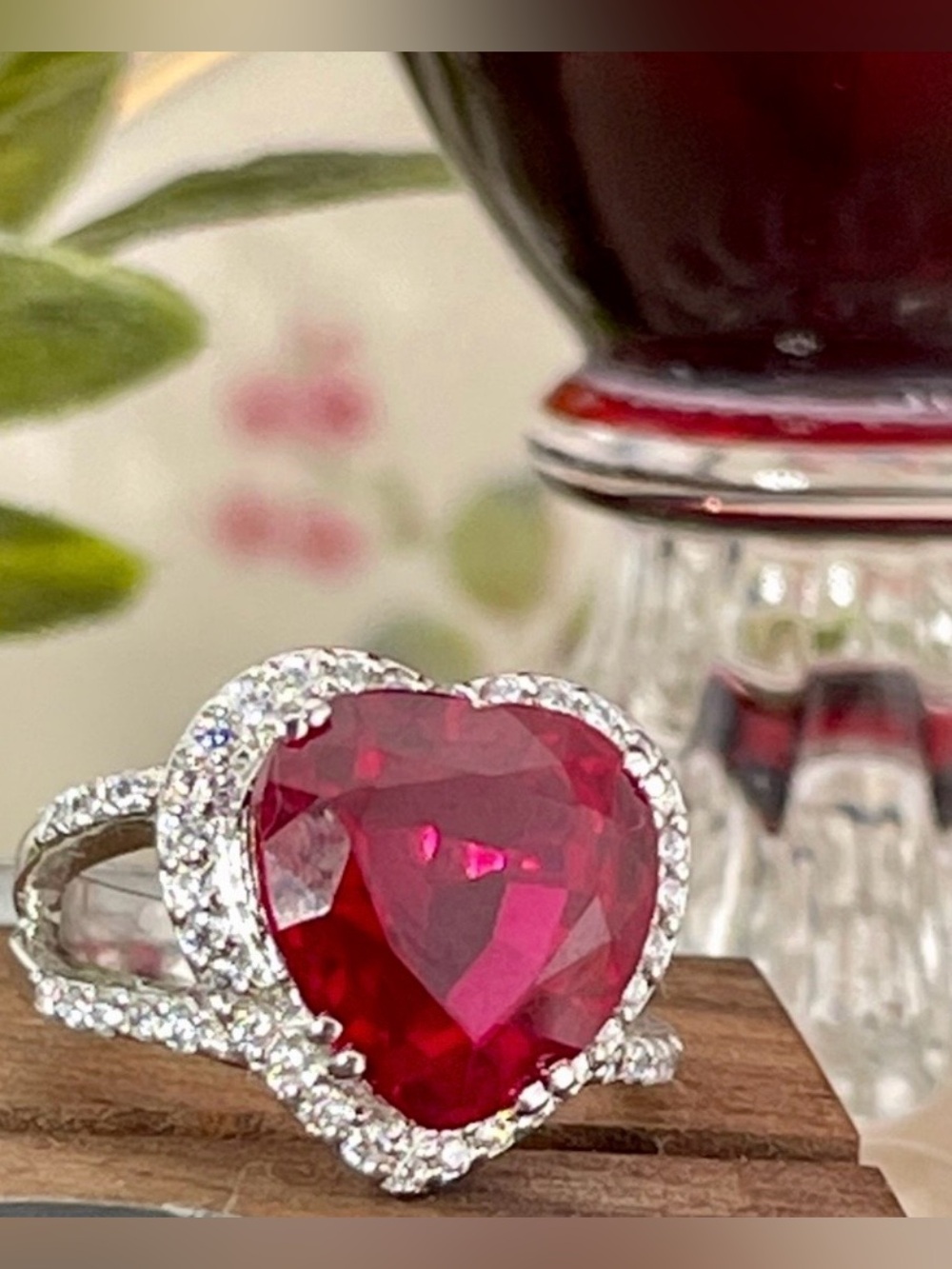 Ruby Heart Sapphire Ring  Solid Sterling Silver 925 Split Shank 7.21ct